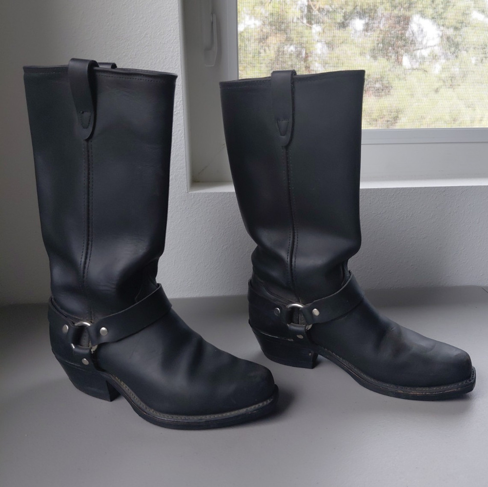 Vintage Justin Harness Black Leather Womens 6M Boots Biker Western Rodeo Rock